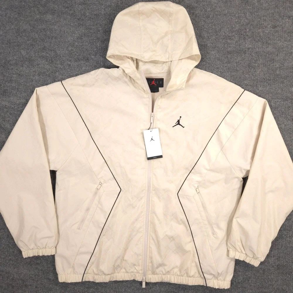 Jordan Brooklyn Hooded Draft Jacket Mens XL Beige Jumpman Jacquard Loose Fit NEW